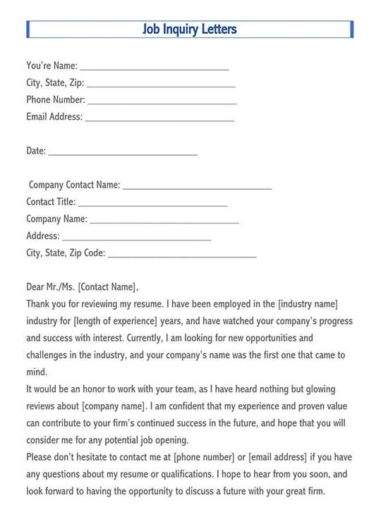 inquiry request letter sample