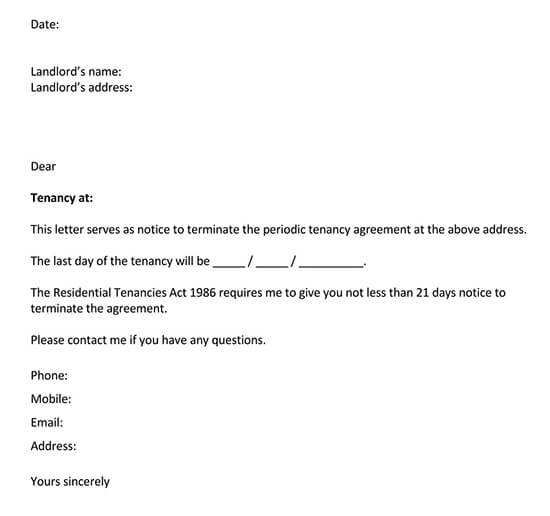Landlord Lease Termination Letter Sample