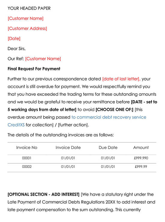 Late Payment Letter Template 3 Final Chasing Letter