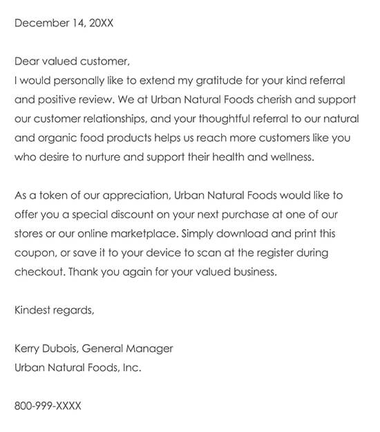 Letter to an Individual Customer
