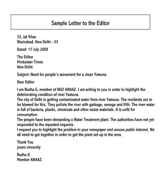 application letter to editor