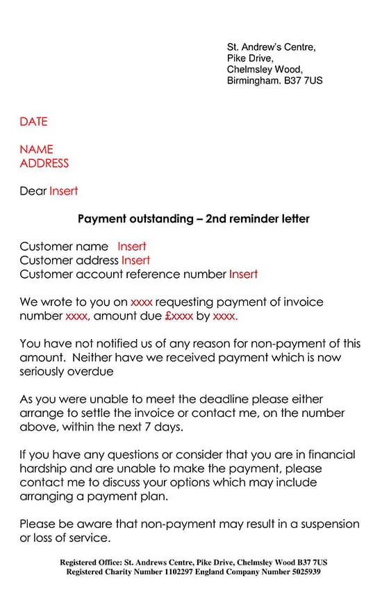 letter requesting to settle outstanding payment