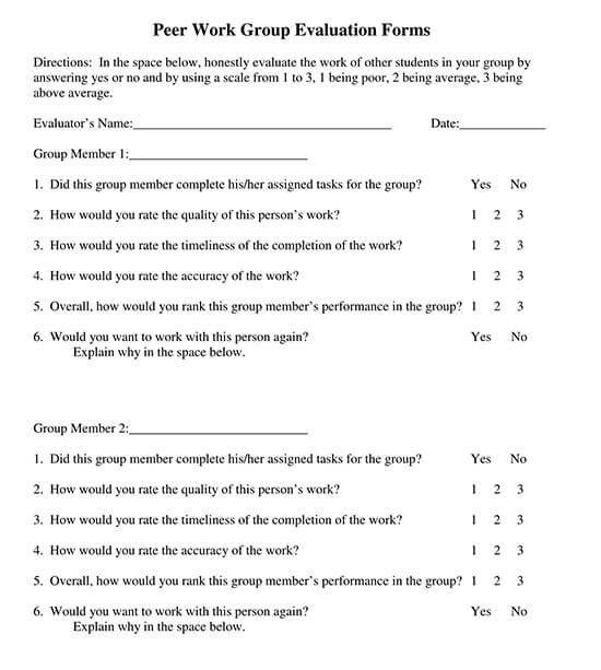 peer evaluation form word