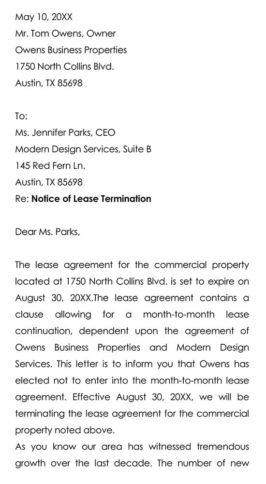 Rental Termination Letter from Landlord Word Format