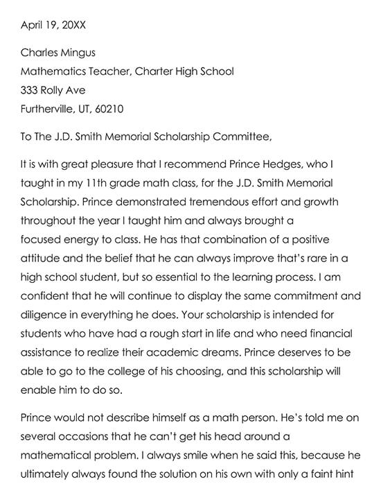 Scholarship Recommendation Letter Sample 02