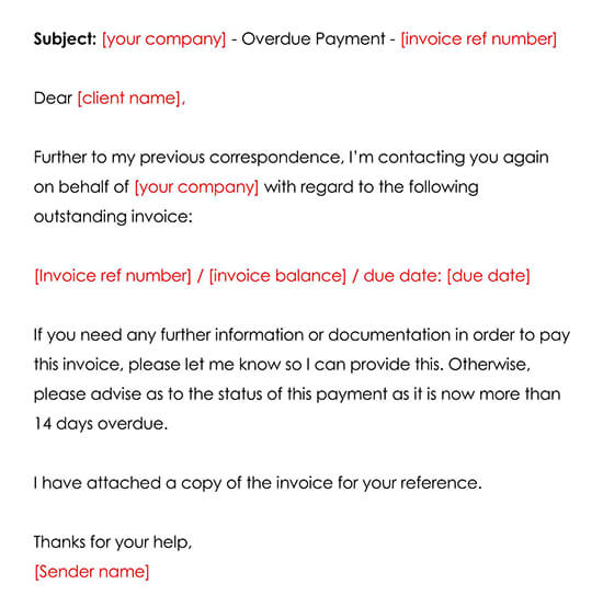 Second Overdue Payment Reminder Template