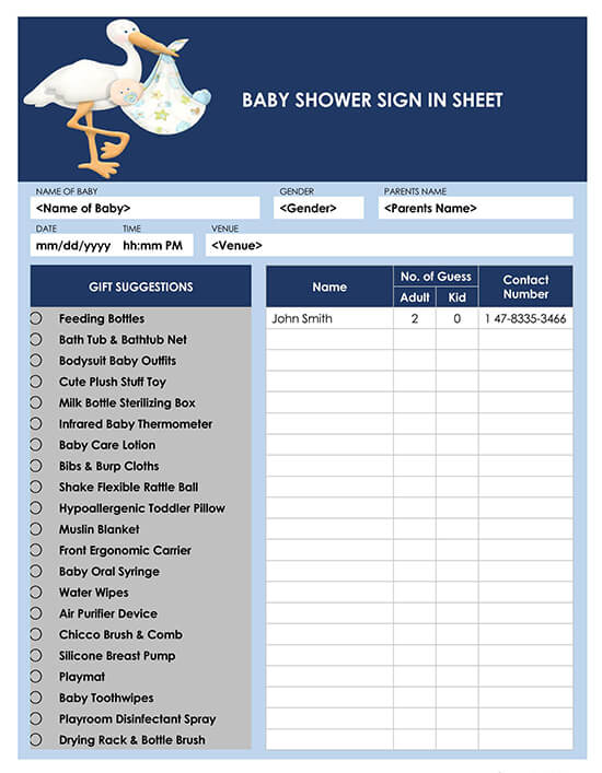 Baby Shower Sign In Sheet Template