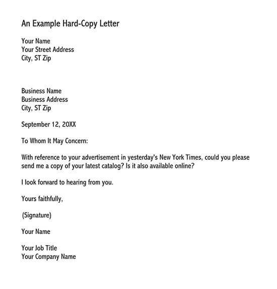 inquiry letter sample for business