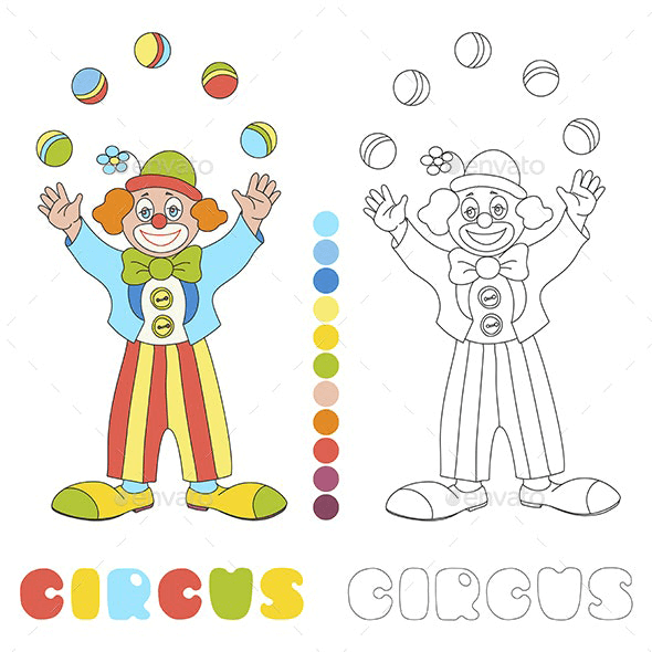 Circus clown juggler coloring book