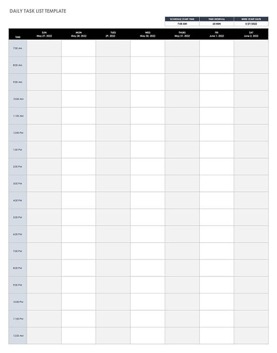 Daily Task List Template
