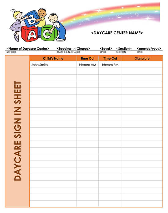 Daycare Sign In Sheet Template