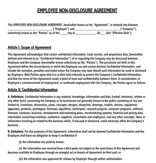 employee confidentiality agreement template word
