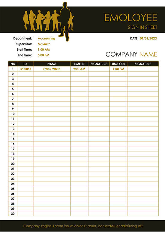 Employee Sign In Sheet Word Template