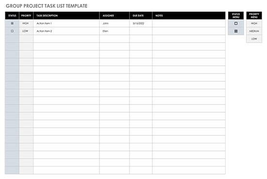 Group Project Task List Template