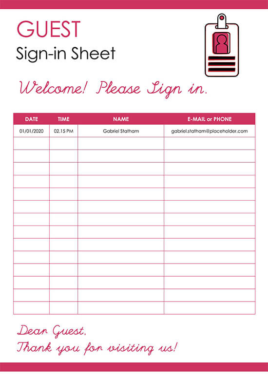 Guest Sign In Sheet Template