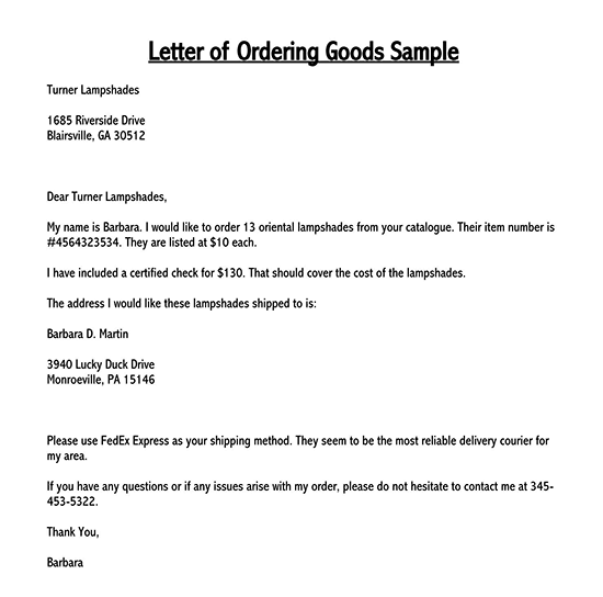 letter of ordering goods 02