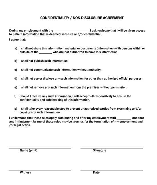 Free Medical Patient Confidentiality Agreement Templates Forms