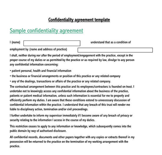 free printable confidentiality agreement form