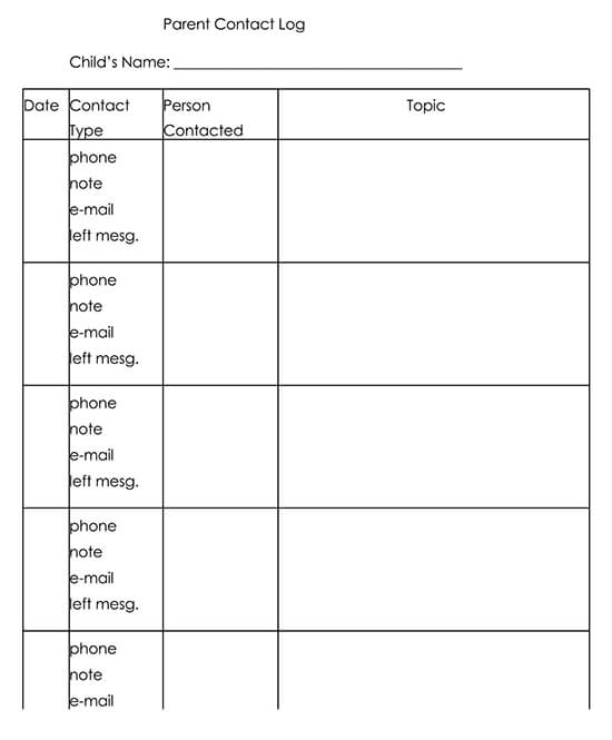 Printable Parent Contact Log Sheet 02