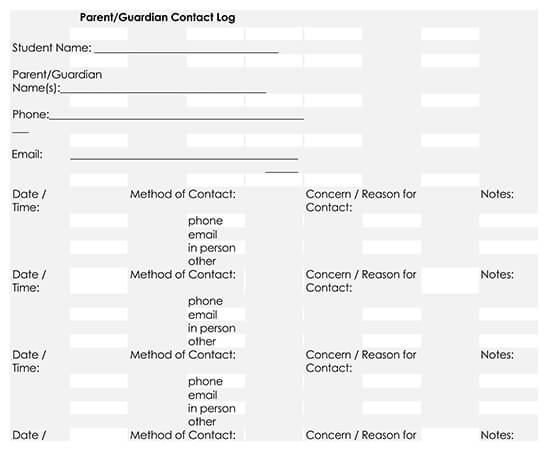Printable Parent Contact Log Sheet 04