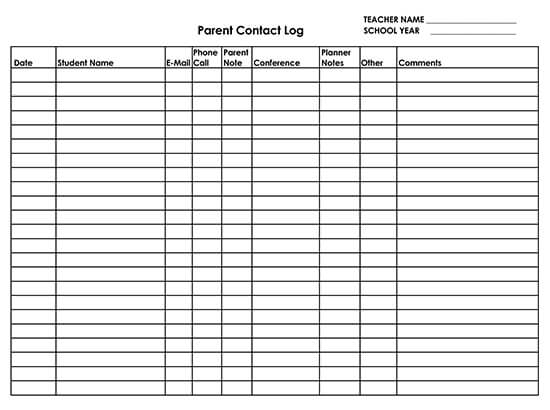 Printable Parent Contact Log Sheet 05