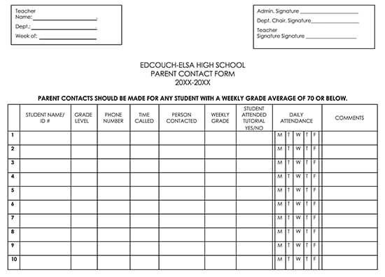 Printable Parent Contact Log Sheet 07