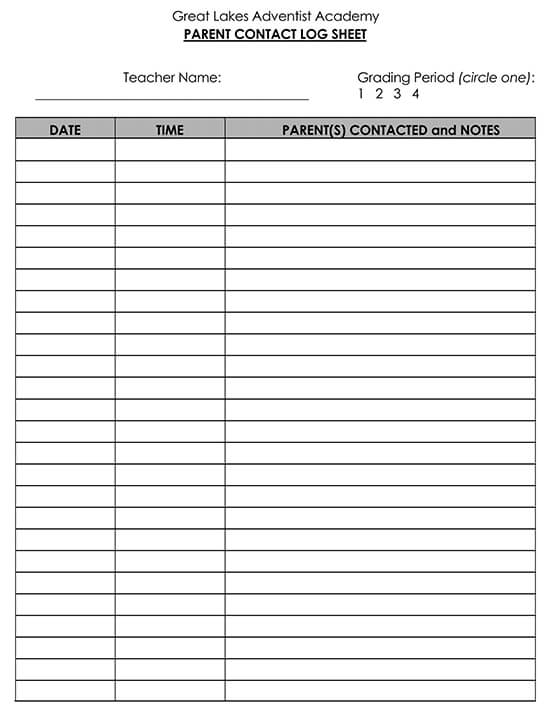 Printable Parent Contact Log Sheet 10