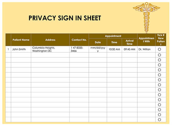 Privacy Sign In Sheet Template