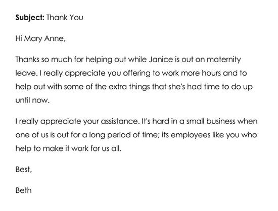 Sample Employee Thank You Email for Covering Maternity Leave