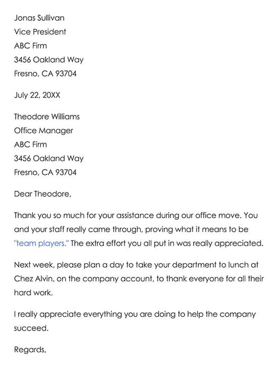 Sample Employee Thank You Letter 01
