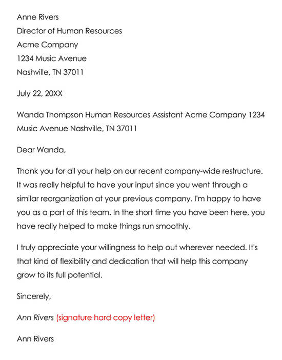 Sample Employee Thank You Letter 02