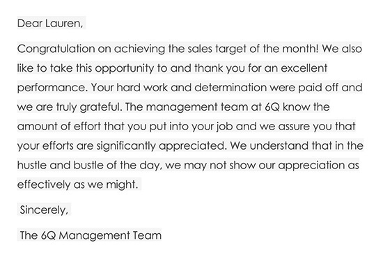 Thank You for Your Sales Performance