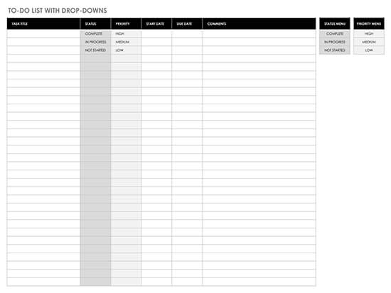 To-Do List With Drop-Downs Template