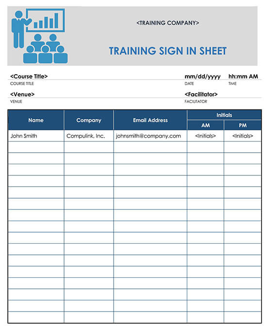Training Sign In Sheet Template
