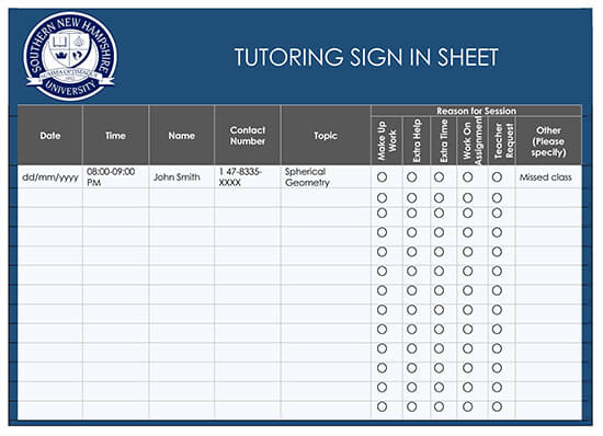 Tutoring Sign In Sheet Template