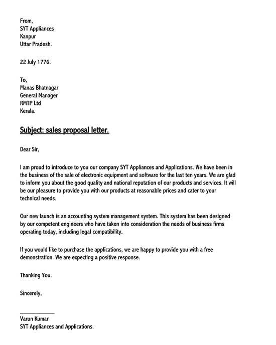 example of sales letter for product