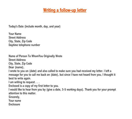 follow-up letter sample after no response