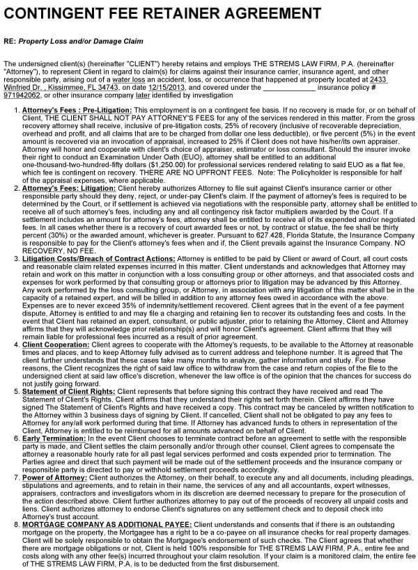 Attorney Contingency Fee Agreement Sample 11
