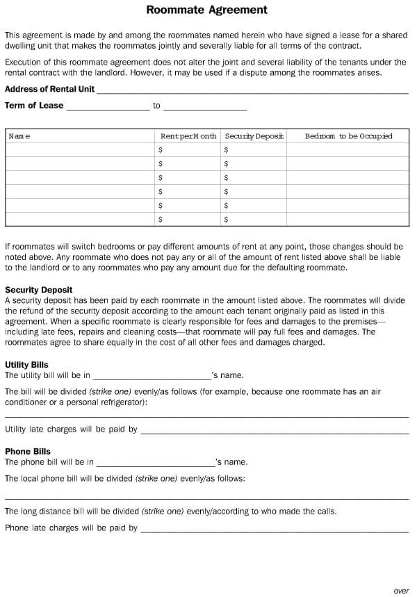 College Roommate Agreement Template 01