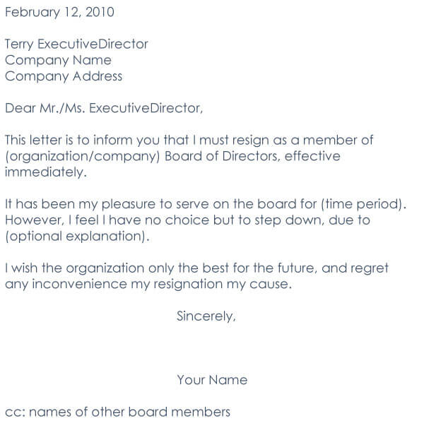 Board Resignation Letter 06