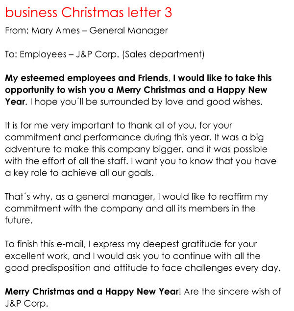 Sample Christmas Letter To Employees