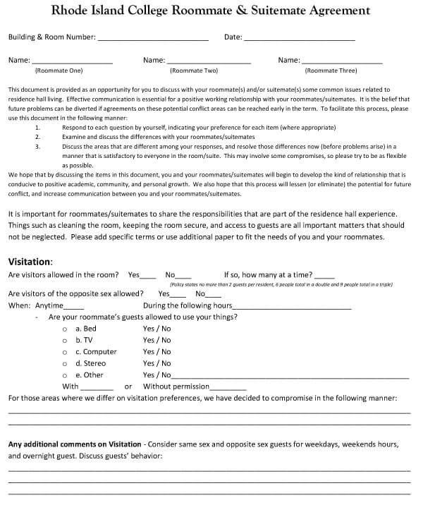College Roommate Agreement Template 03