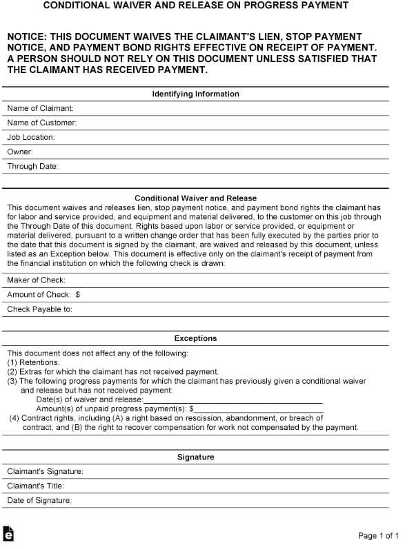 Conditional Contractor's Lien Release Form Sample 04