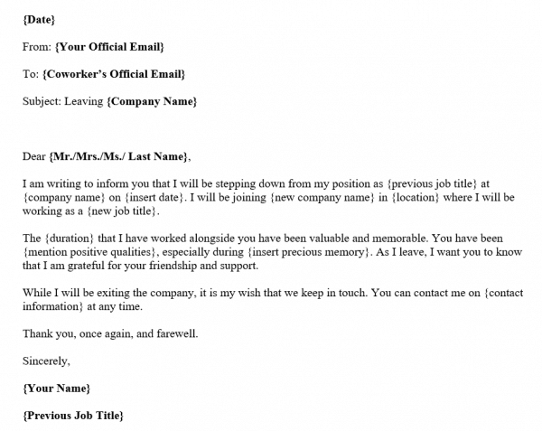 Farewell Email to Coworkers (Word Template)