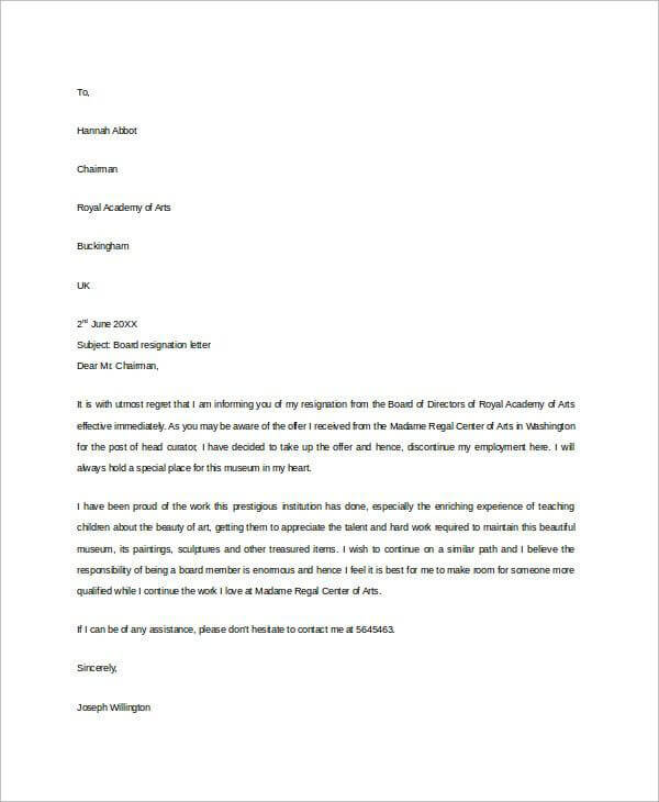 Board Resignation Letter 10