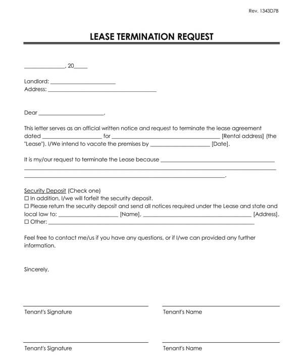 5 Early Lease Termination Letter Sample Templates