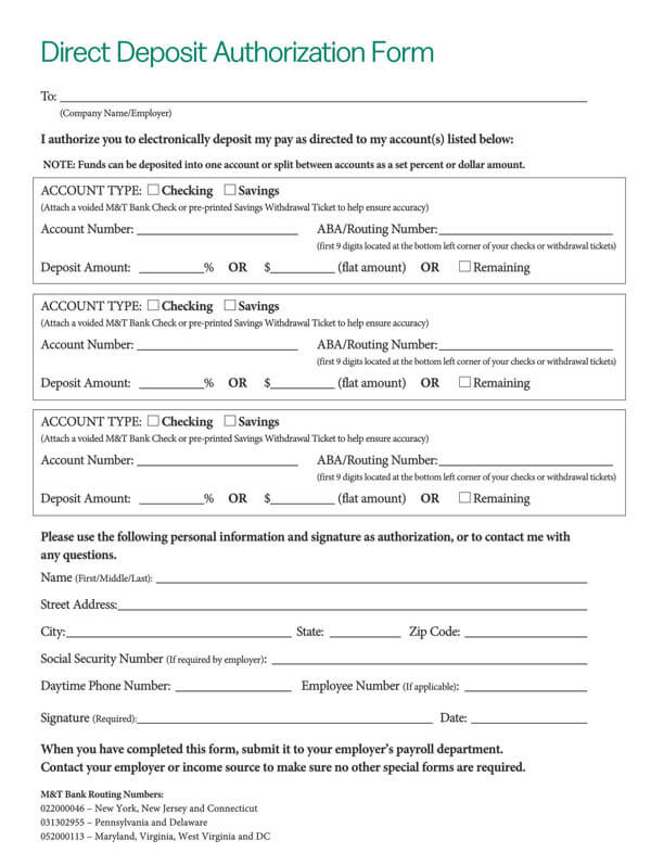 20 Free Direct Deposit Authorization Forms (Word | PDF)