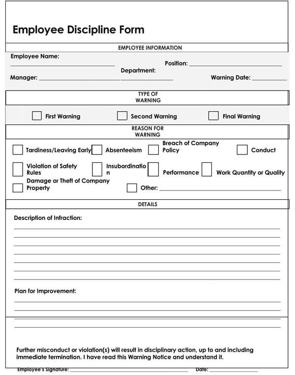 Employee Disciplinary Action Form Fillable Printable Pdf Images