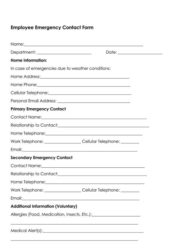 Free Employee Emergency Contact Forms (Word - PDF)
