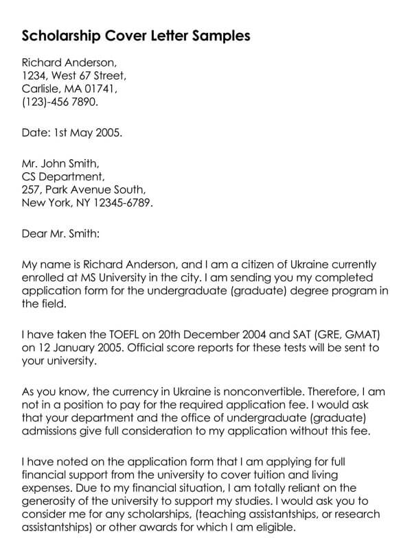 application letter for a scholarship program